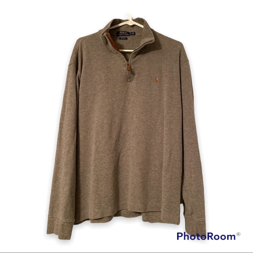 Polo Ralph Lauren Quarter Zip - Gray - Leather Zipper Tab